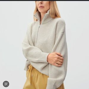 Everlane Felted Merino Half Zip, Oatmeal, Small
